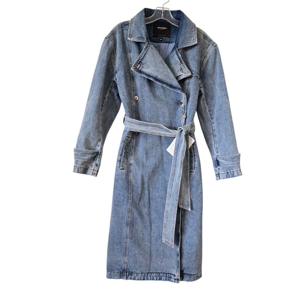 RETROFETE Welcone to the Party Dakota Denim Trench Coat Ligth‎ Blue Size XS